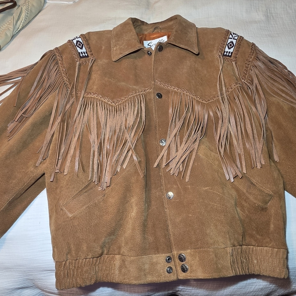 Vintage Suede fringed, Bomber Jacket Beaded Embroidered Scully Since 1906